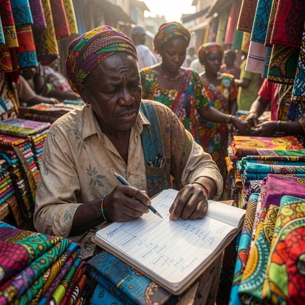 Nigerian market trader struggling with daily sales record keeping